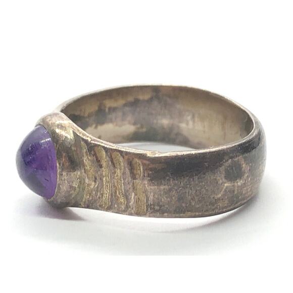 Vintage Sterling Silver Ring 925 Size 6.5 Amethyst Cabochon Band Hallmarked RCK - Picture 6 of 10